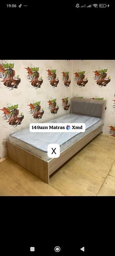 Tək nəfərlik çarpayı və matras dəsti. - Ölçü: standart tək nəfərlik