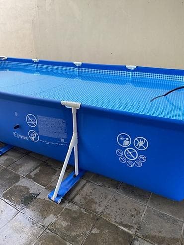 Metal karkaslı, düzbucaqlı üstüaçıq hovuz - Rəng: mavi (ağ iç tor