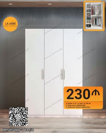 hamam dolabları: Açılan, 3 qapılı Düz dolab, Qarderob, paltar dolabı — 1