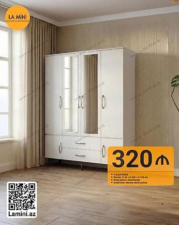 4 qapılı, Güzgülü, Ağ, Açılan, Düz dolab — 1