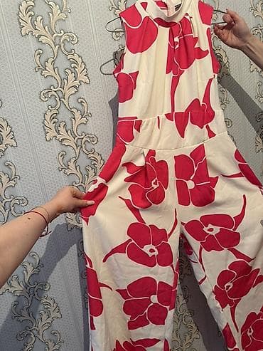 celine: Qadın geyim dəsti – 4 məhsul 1) Ağ-qırmızı floral kombinezon - Rəng — 1