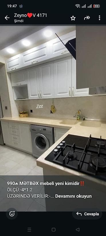 2ci el skaf: *990₼ MƏTBƏX mebeli yeni kimidir*‼️ ÖLÇÜ:-4*1.2 ÜZƏRİNDƏ — 1