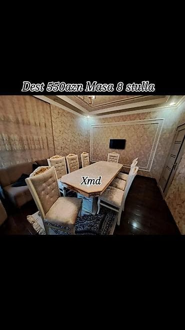 mebel materialı: Dest – Masa və 8 stul - Üslub: Klassik dizayn, ağ rəngdə korpus və — 1