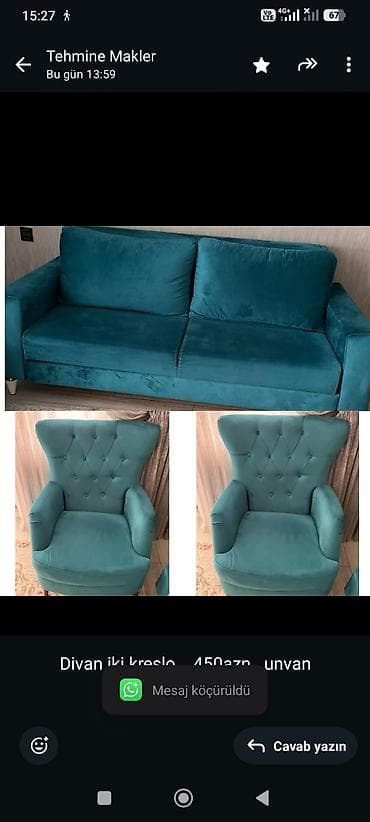 Divan iki kreslo. 450azn. unvan masazir(6094)*Tehi — 1