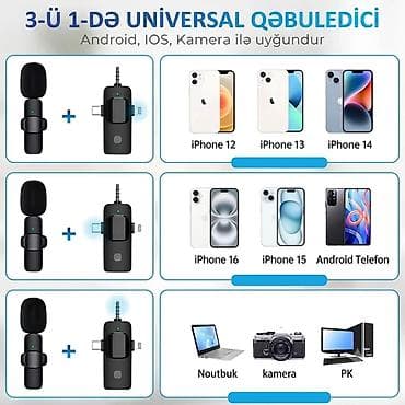 sur mikrofon: İki kanallı simsiz yaka mikrofonu dəsti – 3-ü 1-də universal — 4