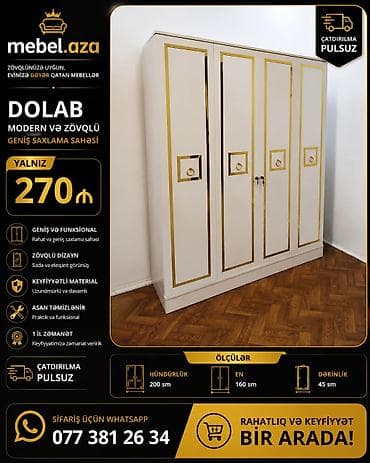 dolab skaf: Yeni, 4 qapılı, Açılan, Düz dolab — 1