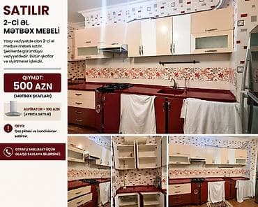 komod satilir: SATILIR – MEBELLƏR 1) Mətbəx mebeli – 500 AZN - Üst-alt şkaflar — 1