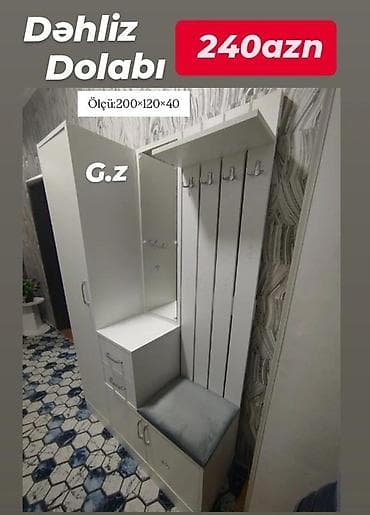balaca skaflar: Dəhliz dolabı – 240 AZN Ölçü: 200×120×40 Ağ rəngli, çoxfunksiyalı — 1