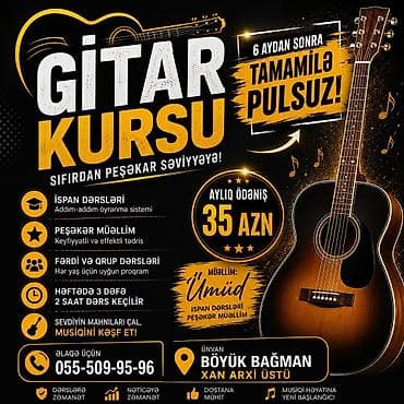 gitara kursu: Gitar kursu – sıfırdan peşəkar səviyyəyə! Xidmətin xüsusiyyətləri: - — 1