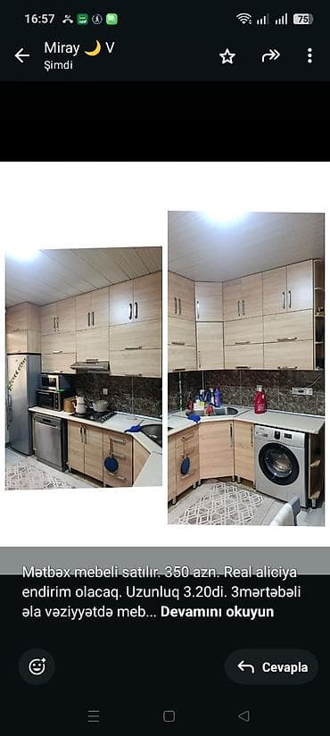 Mətbəx mebeli satılır. 350 azn. Real aliciya endirim olacaq. Uzunluq — 1