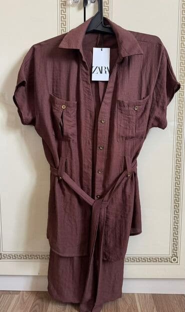 ZARA qadın paltarı – köynək tipli model - Rəng: tünd şabalıdı/bordo -