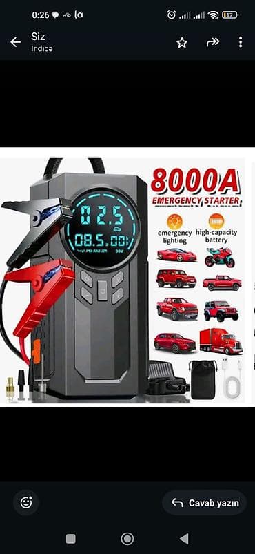 statır: 8000A Emergency Starter – çoxfunksiyalı portativ avtomobil starteri və — 1