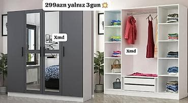 4 qapılı, Güzgülü, Boz, Açılan, Düz dolab