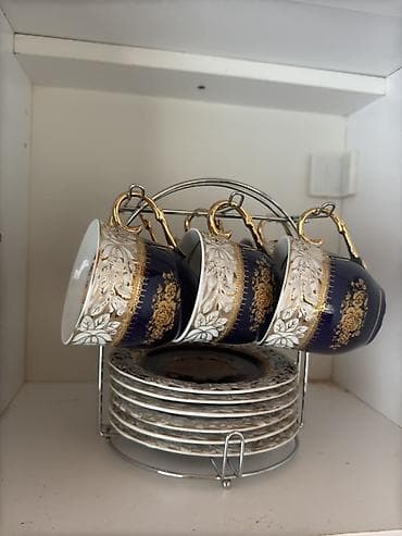 saatlar type 1: Çay dəsti, rəng - Göy, Farfor, 6 nəfərlik — 1