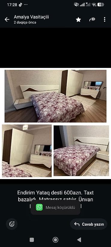 Endirim Yataq desti 600azn. Taxt bazalıdı. Matrassız satılır. Ünvan