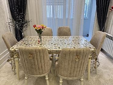 tv stend satilir: Qonaq otağı üçün, İşlənmiş, Açılmayan, Dördbucaq masa, 6 stul — 1