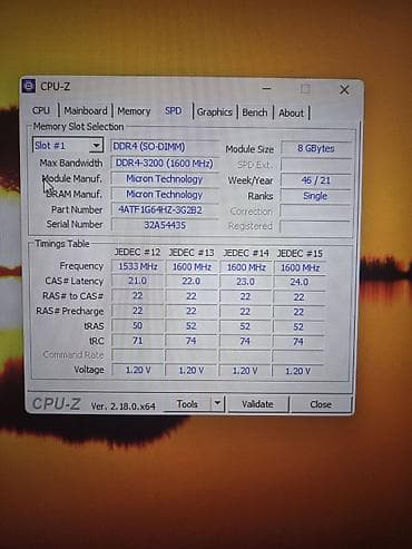 Operativ yaddaş (RAM) Crucial, 8 GB, 3200 Mhz, DDR4, Noutbuk üçün, Yeni