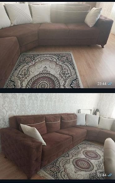bag stullari: Künc divan dəsti - Rəng: qəhvəyi (isti ton) - Forma: L‑şəkilli künc — 1