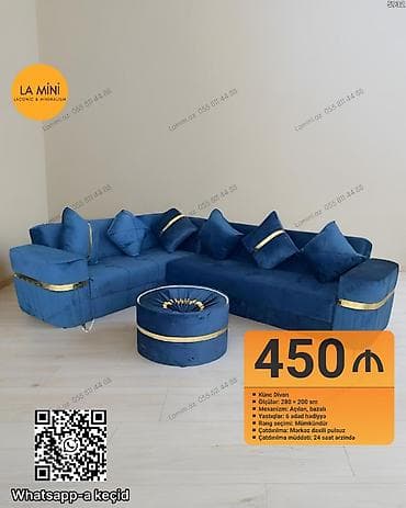 Künc divan, Açılan, Bazalı, Vеlur parça, Şəhərdaxili pulsuz çatdırılma