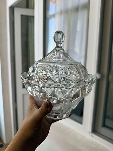 Şüşə kristal qab – qapaqlı - Material: qalın, şəffaf şüşə/kristal - — 1
