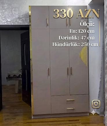 dola: Yeni, 3 qapılı, Güzgülü, Boz, Açılan, Düz dolab — 1