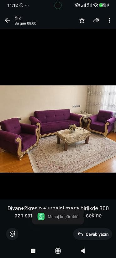 Divan+2kreslo +jurnalni masa birlikde 300 azn satilir‼️unvan bine 5533