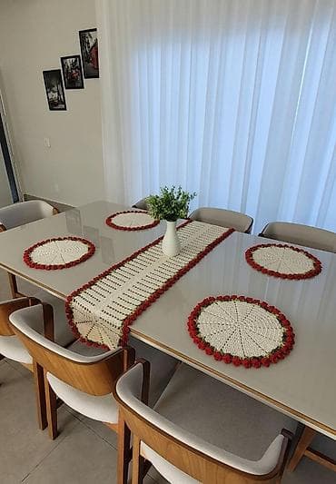 Qab-qacaq və mətbəx ləvazimatları: Əl işi dairəvi süfrə altlıqları (placemat seti) - Material: qalın — 10