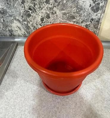 Горшки для растений: Qırmızı plastik güldan dəsti - 2 ədəd dairəvi plastik güldan - Rəng — 2