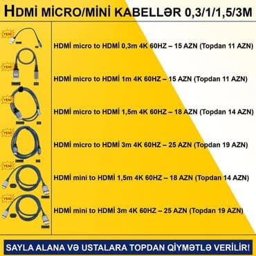 monitor 19: HDMİ Micro/Mini Kabellər SAYLA ALANA VƏ USTALARA TOPDAN QİYMƏTLƏ — 2