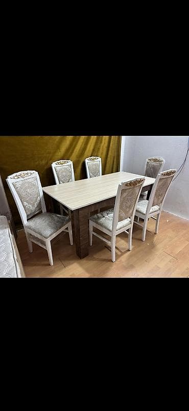 stollar ve stullar: Qonaq otağı üçün, Açılmayan, Dördbucaq masa, 6 stul — 1