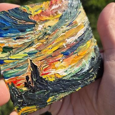 Velosiped ehtiyyat hissələri: Mini yağlı boya tablo – abstrakt landşaft - Texnika: qalın impasto — 2