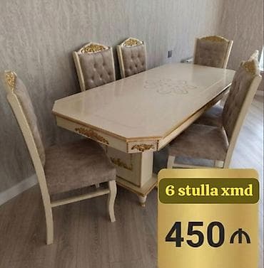 online mebel: Klassik üslubda yemək otağı dəsti: - Açıq krem rəngli, qızılı naxışlı — 1