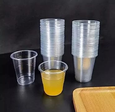 plastik qab: Topdan satiw qiymetine birdefelik stekanlar 100 ededi 5 AZN. unvandan — 4
