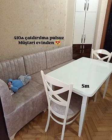 transformer masa: Mətbəx künc dəsti - Tərkib: yumşaq künc divanı, 1 ədəd masa (açıq — 1