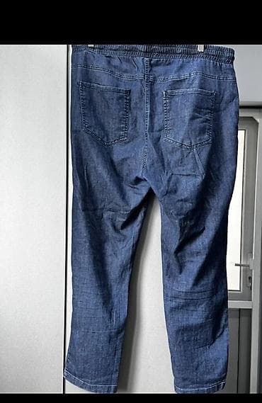 kişi geyim: Denim parça rahat şalvar - Rəng: tünd göy denim - Model: elastik bel — 2