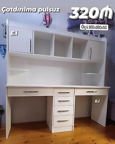 İki iş sahəli, üst vitrinli yazı/kompüter masası - Ölçü: 160 x 160 x