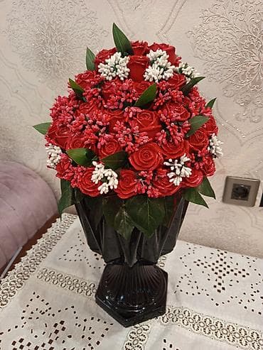 xalça satisi: Məzar üçün süni daş gül dəsti (Dibiçək içində) ✔️Baş daşının yanına — 2