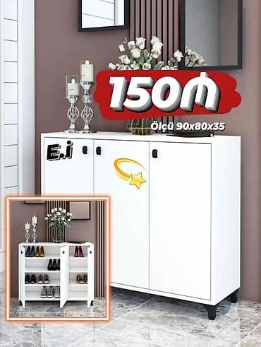 сад: Ağ rəngli ayaqqabı dolabı - Ölçü: 90 x 80 x 35 sm - Üç qapılı dizayn — 1