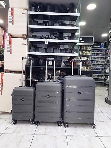 Çamadanlar: Səyahət çantaları dəsti – 3 ölçü, tünd boz rəng. - Korpus: sərt — 1