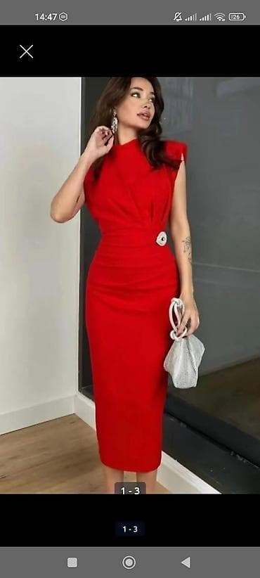 karandaş ətək: Qırmızı midi don – zərif və eleqant siluet - Model: bel vurğulu — 3