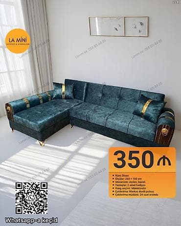 divan ustu parcalar: Künc divan, Açılan, Bazalı, Vеlur parça, Şəhərdaxili pulsuz çatdırılma — 1