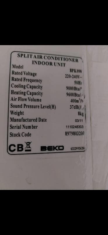 Beko split kondisioner – daxili blok - Model: BPK 090 (Indoor Unit) -