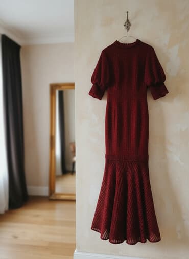 ziyafət geyim: Qadın geyimləri – 3 ədəd zərif don dəsti 1) Tünd bordo rəngli — 1