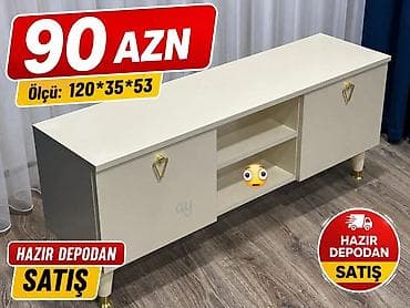 guzgu satışı: - TV tumbası – ölçü: 120×35×53 sm. İki tərəfdə qapalı bölmə, ortada — 1