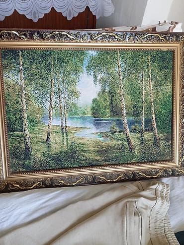 Süni güllər: Rəsm tablosu – meşə və göl mənzərəsi - Süjet: ağcaqayın ağacları ilə — 2