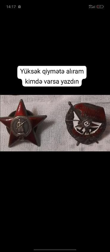 kohnə qablar: Sovet dövrünə aid köhnə orden və nişanlar axtarılır. Şəkildə — 1