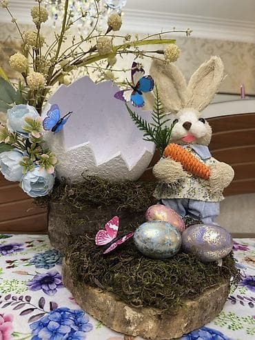 Güzgülər: Pasxa temalı dekor kompozisiya - Təbii ağac kəsiyindən hazırlanmış — 1