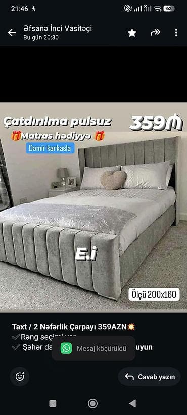 Мебель на заказ: *Taxt / 2 Nəfərlik Çarpayı 359AZN💥* ✔️Rəng seçimi var ✔️ Şəhər daxili — 1