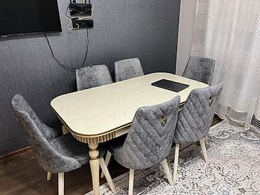 islenmis masa: Qonaq otağı üçün, İşlənmiş, Kvadrat masa, 6 stul — 1