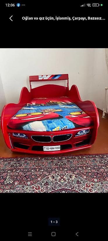 06 masin sekilleri: Uşaq avtomobil dizaynlı çarpayı - Rəng: parlaq qırmızı, yan — 3